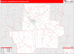 Pine Bluff Metro Area Digital Map Red Line Style